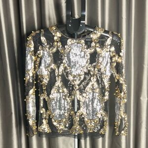 Gold and Silver Sequin Mesh Top